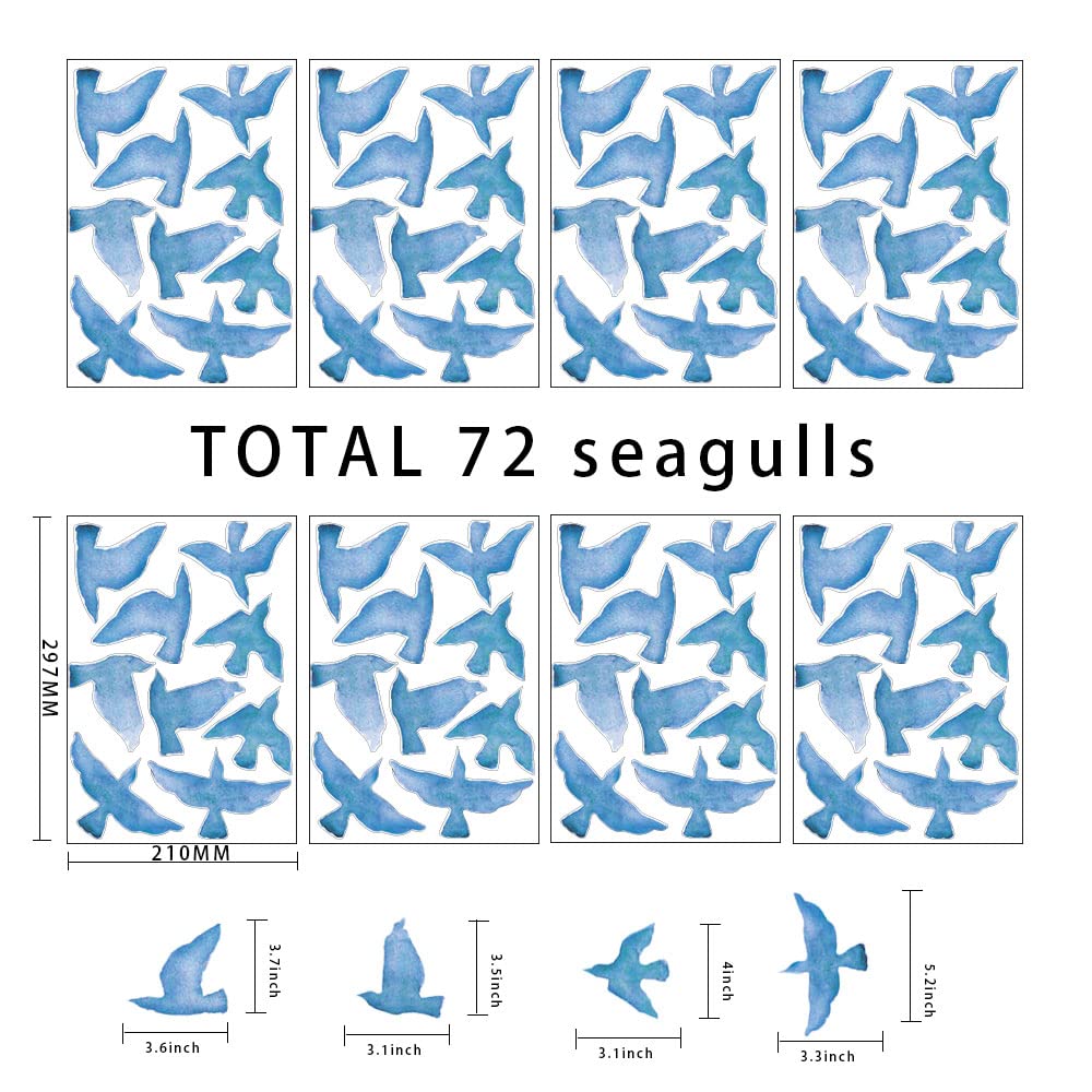 Blue Seagull Wall Sticker Party Decor Supply Kit for 1st Birthday Princess Under The Sea Baptism Mermaid Baby Shower Hawaiian Pool Holiday Anti-Collision Window Bird Stickers (Blue Seagull)