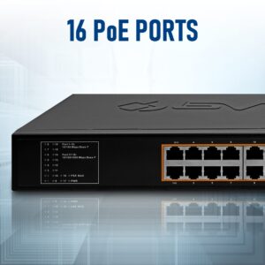 BV-Tech 18 Ports Long Range PoE+ Switch (16 PoE+ Ports | 2 Gigabit Ethernet uplink) - 19" Rackmount - 135W - 802.3af/at -Desktop Design for Easy Set Up