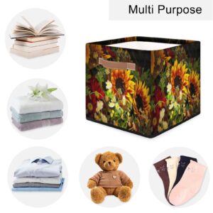 AUUXVA Storage Cube Bin Sunflower Floral Art Painting Large Storage Cube Basket 13×13In, Collapsible Storage Bin With Handles, Fabric Storage Box For Closet Shelves Nursery Toys Home Organization