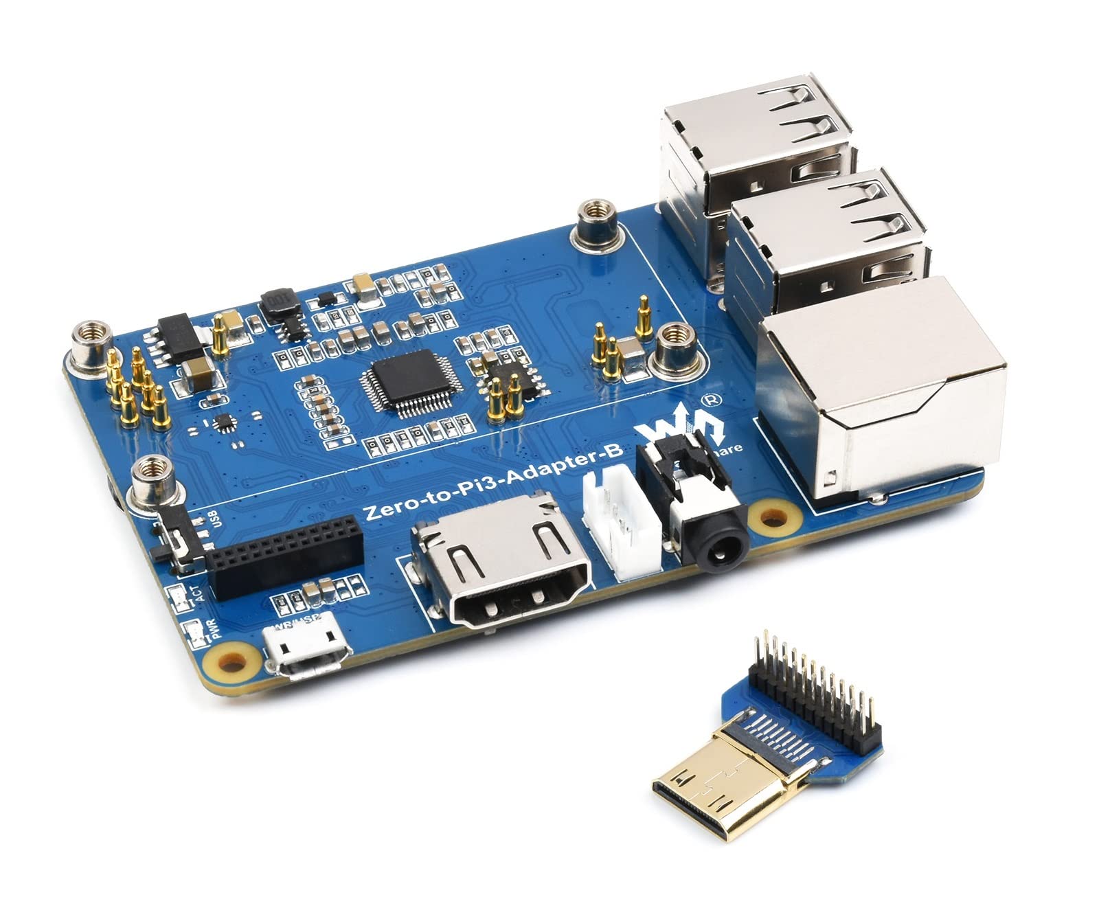 waveshare Pi Zero 2W to Raspberry Pi 3B/B+ Adapter,Based on Raspberry Pi Zero 2W to Reproduce The Original Appearance of The 3B Series,Alternative Solution for Raspberry Pi 3 Model B/B+