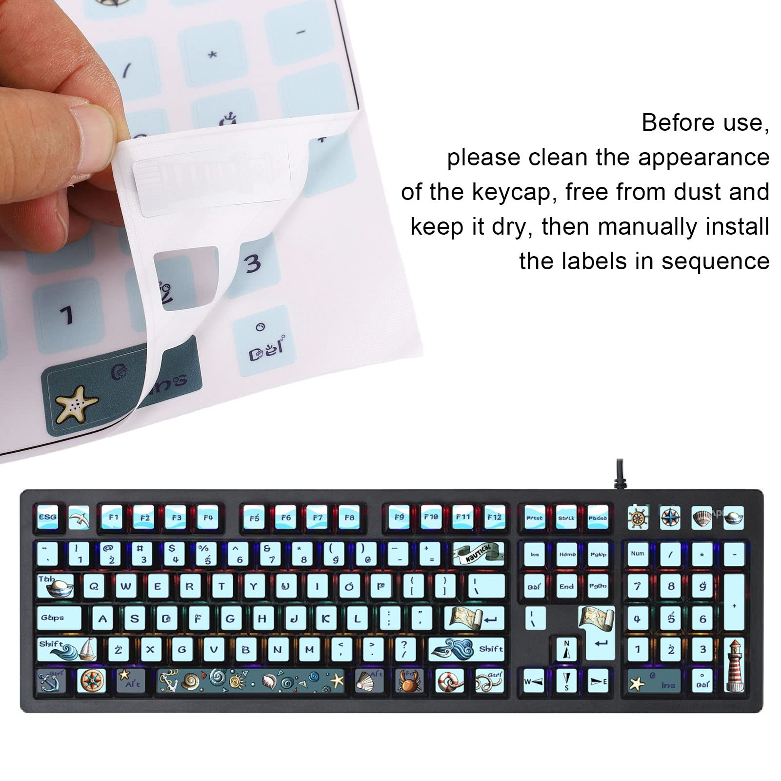 Hilitand Keyboard Stickers for 84-108 Keys Keyboard,JP-608 Universal Desktop Computer Mechanical Gaming Sticker Replacement, Keyboard Keycap Matte Sticker