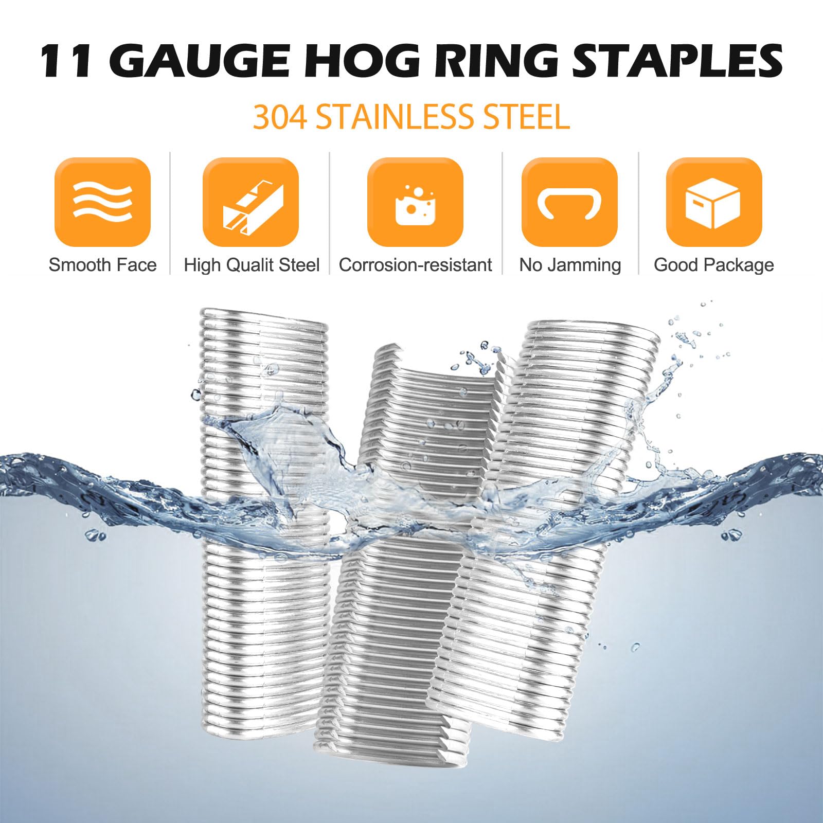 KIMSING - AC50 11 Gauge 304SS Hog Ring Staples, 320 Pcs/Box, 1 1/2" (38.7mm) Crown, C Type Staples for Gabion, Wire Cages, Fencing