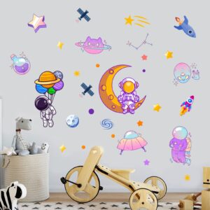 astronaut wall stickers,outer space stars wall decals, diy removable large wall art decoration,peel and stick, for kids baby boys girls playroom bedroom decor