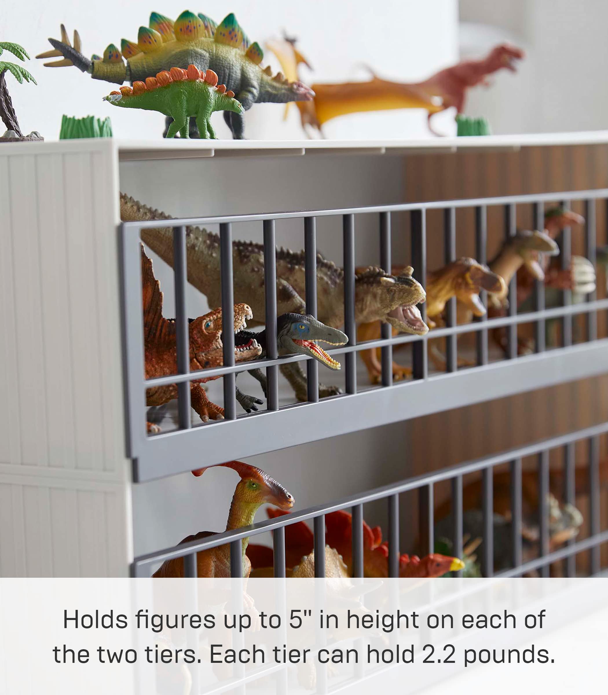 Yamazaki Home Two-Tier Toy Dinosaur and Animal Display Storage Rack, Childrens' Toy Bin Organizer Box, Plastic, Stackable, No Assembly Req.