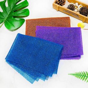 Yiclick Exfoliating African Net Sponge - Exfoliating Body Scrubber Exfoliator, Exfoliating Washcloth Towel, Exfoliate Rags Wash Cloth Loofah Sponge for Body Scrub, Back Scrubber (Purple+Browm+Blue)