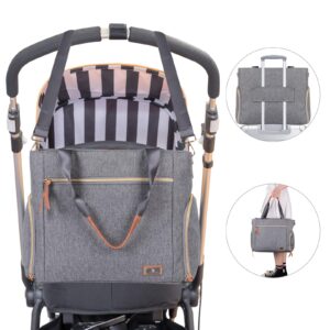 Homlynn Baby Diaper Tote Bag with Cooler Pocket, Fit Most Breast Pumps, Moistureproof Tote Bag have Dry Wet Separation Pockets Convenient Mother Working Outdoor Travel(Grey)