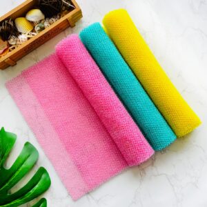 Yiclick Exfoliating Body Scrubber, Back Scrubber for Shower Bath, Exfoliating Washcloth Towel for Men Women, Body Exfoliator Loofah Luffa Sponge Net Rag Back Washer (Green+Pink+Yellow)