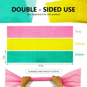 Yiclick Exfoliating Body Scrubber, Back Scrubber for Shower Bath, Exfoliating Washcloth Towel for Men Women, Body Exfoliator Loofah Luffa Sponge Net Rag Back Washer (Green+Pink+Yellow)