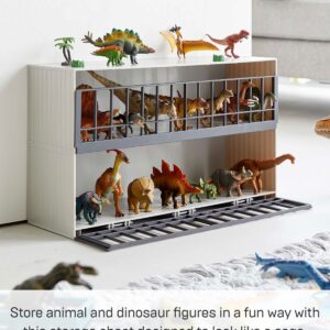 Yamazaki Home Two-Tier Toy Dinosaur and Animal Display Storage Rack, Childrens' Toy Bin Organizer Box, Plastic, Stackable, No Assembly Req.