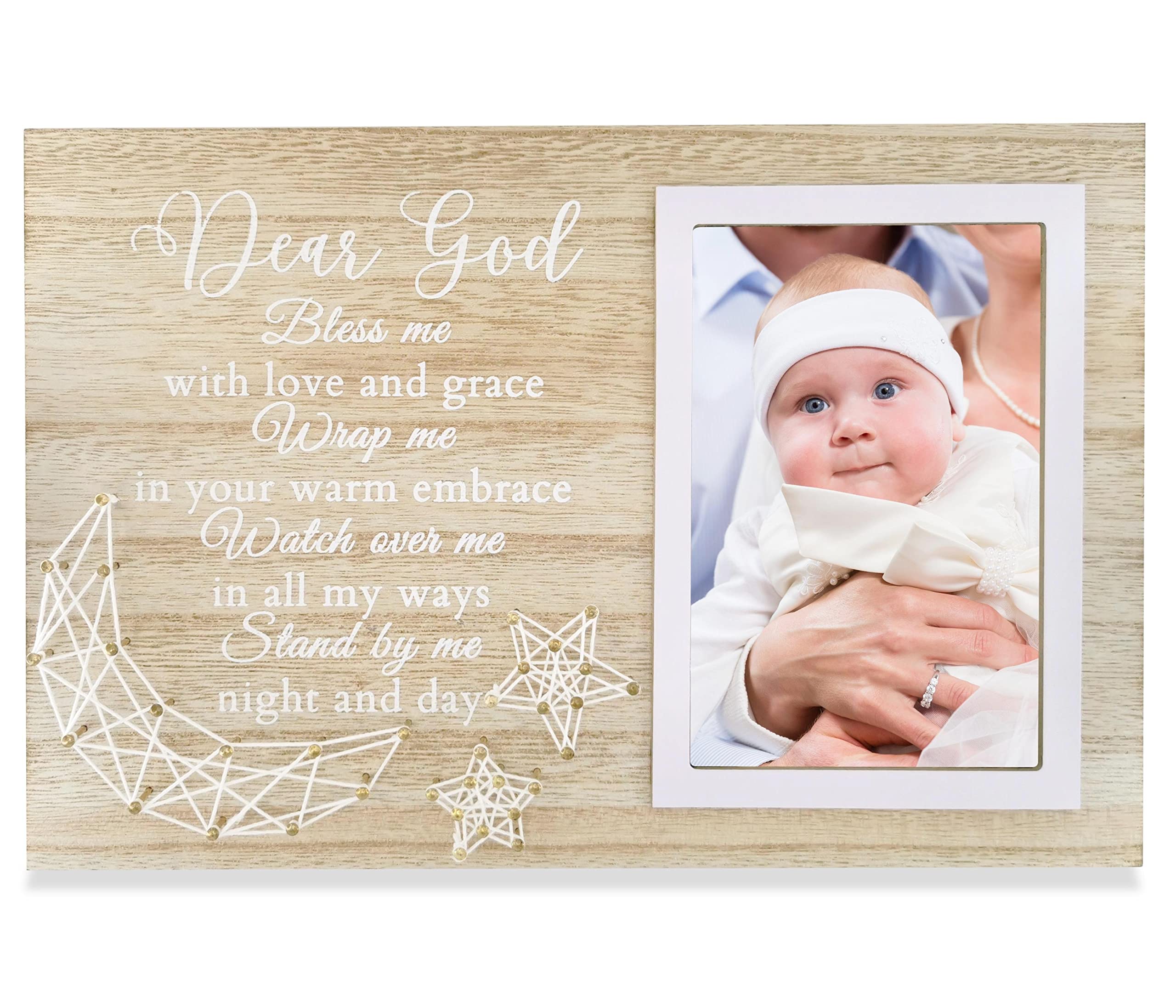 Baptism Gifts for Girls - Baptismal Gifts, Christening Gifts for Baby Girls, Boys - Baby Dedication Gifts from Godmother, Godfather, Godparent - Wood Picture Frame, 4"x 6" Photo, Wall & Tabletop