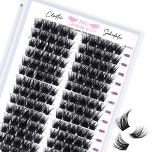 Lash Clusters 140 Pcs Cluster Lashes 14 Pairs Eyelash Clusters DIY Eyelash Extension Individual Cluster Eyelashes Mix Length Fluffy Super Thin Band Reusable Soft & Comfortable(Flipped-D-mix)