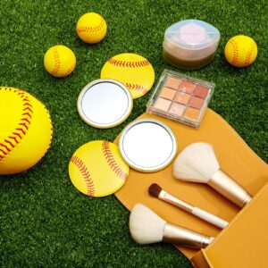 Taiyin 18 Pcs Softball Gifts for Girls Team Softball Compact Mirror Accessories Softball Party Supplies Softball Makeup Mini Mirror 2.76 Inch Sport Round Pocket Portable Mirror for Women (Yellow)