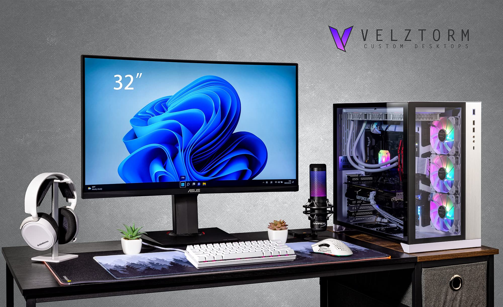 Velztorm Lux Lyte Custom Built Gaming Desktop PC (AMD Ryzen 9-5900X 12-Core, GeForce RTX 3050, 16GB RAM, 1TB PCIe SSD + 1TB HDD (3.5), Wifi, USB 3.2, HDMI, Bluetooth, Display Port, Win 10 Home)