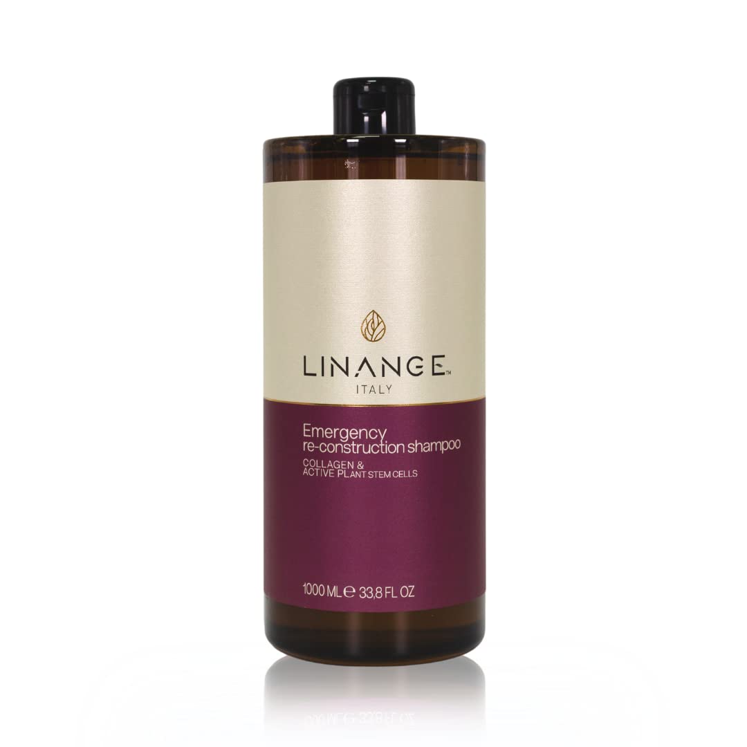 LINANGE Emergency Reconstruction Shampoo for Very Damaged Hair with Collagen, Keratin, and Shea Butter - Nourishing and Restructuring Shampoo, 1000ml / 33.8 oz.