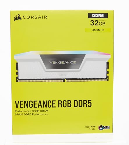 CORSAIR VENGEANCE RGB DDR5 RAM 32GB (2x16GB) 6200MHz CL36 Intel XMP iCUE Compatible Computer Memory - White (CMH32GX5M2B6200C36W)