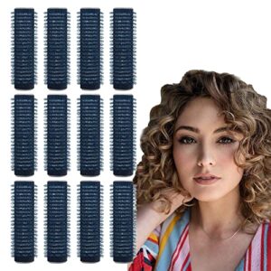 12 pcs small size hair rollers, self grip hair curlers hair dressing tool, salon curly style hair rollers for short hair, 0.6 inch navy blue