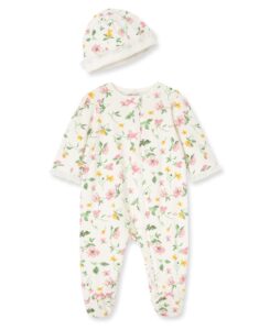 little me baby clothes & outfits - girls one piece hat & footed sleeper pajamas - 3 months, ivory spring floral