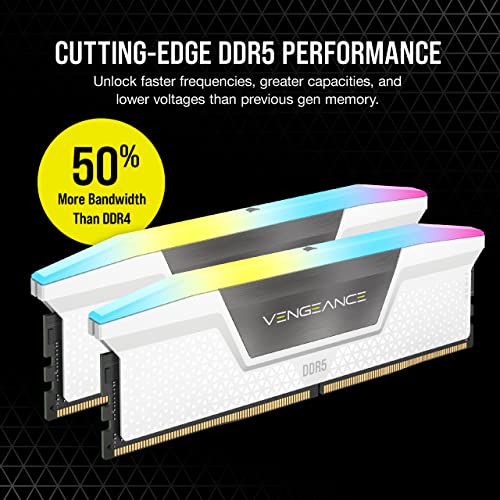 CORSAIR VENGEANCE RGB DDR5 RAM 32GB (2x16GB) 6200MHz CL36 Intel XMP iCUE Compatible Computer Memory - White (CMH32GX5M2B6200C36W)