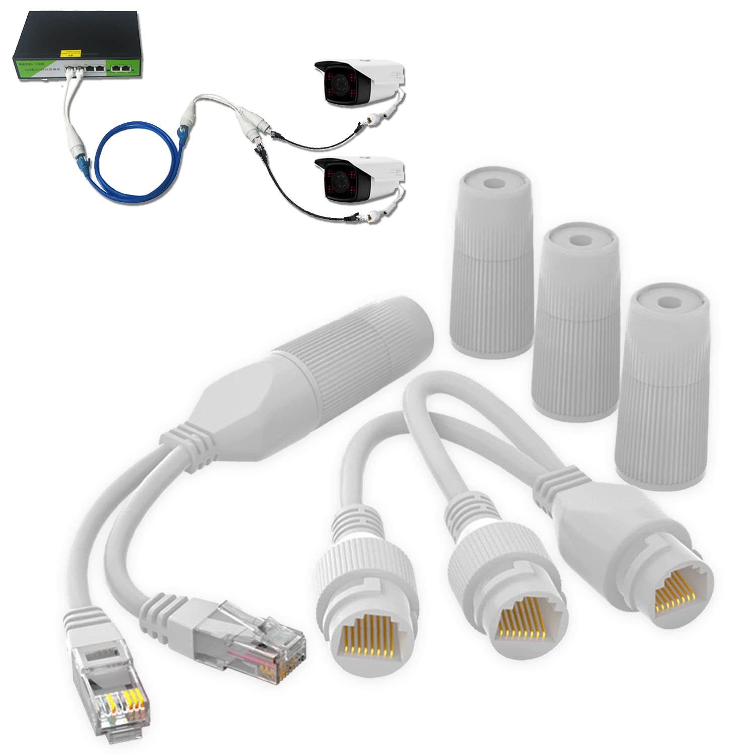 Ethernet Splitter, Waterproof PoE Combiner Splitter Adapter, Run 2 IP Cameras on 1 Network Cable