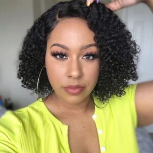 hua human hair wigs for black women bob wear and go glueless wig 10 inch short curly bob wig human hair glueless wigs human hair kinky curly wig for black women i part lace wig natural black color