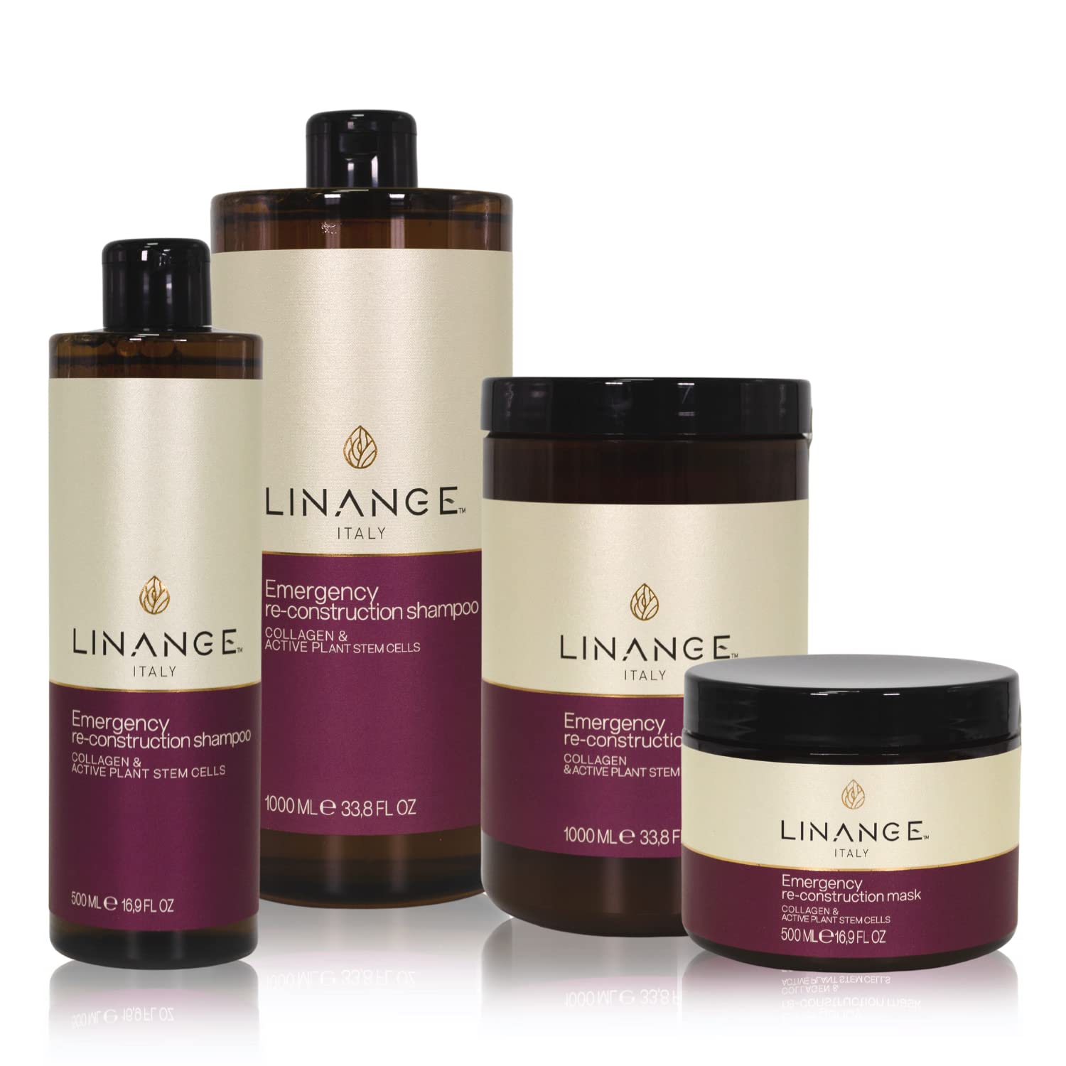 LINANGE Emergency Reconstruction Shampoo for Very Damaged Hair with Collagen, Keratin, and Shea Butter - Nourishing and Restructuring Shampoo, 1000ml / 33.8 oz.