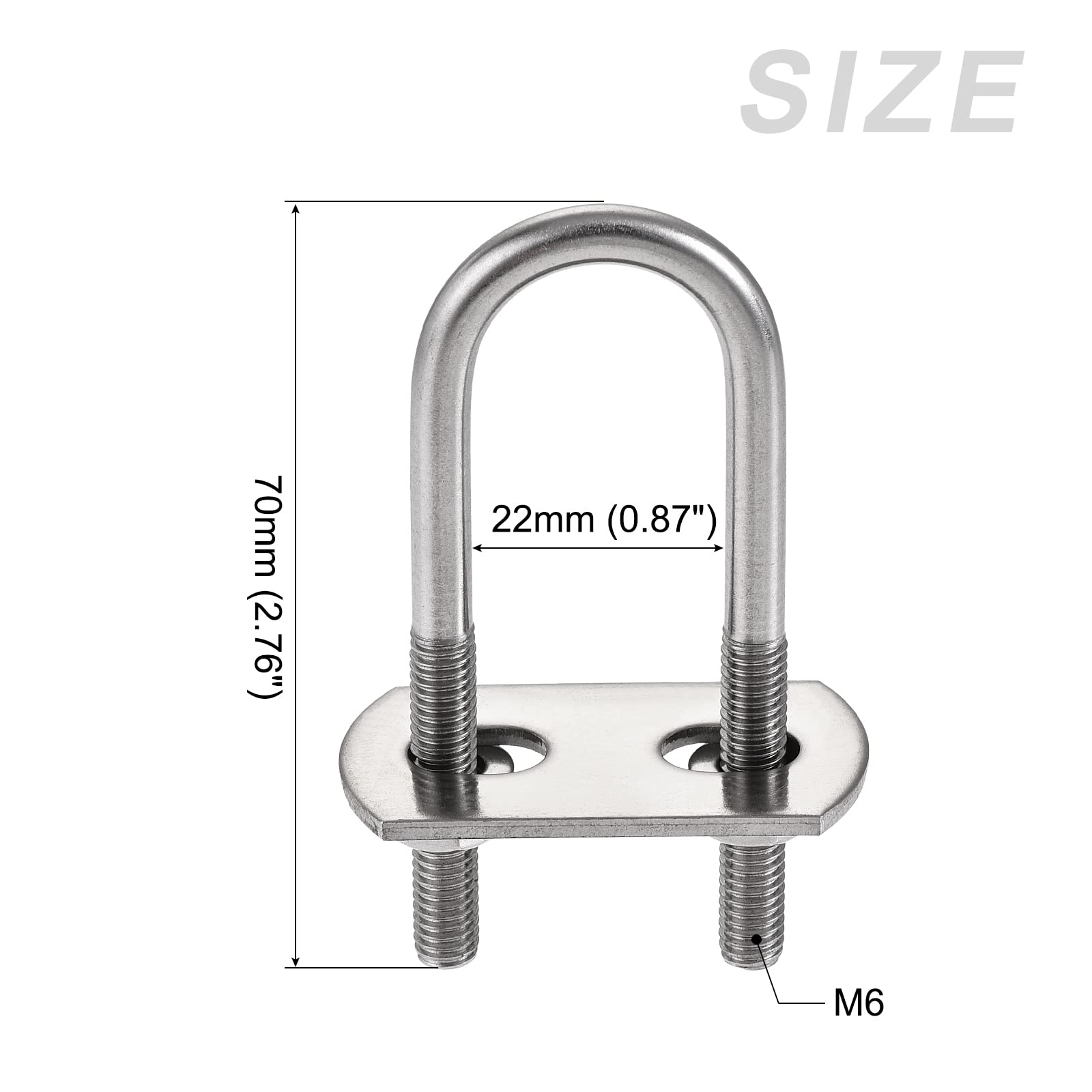 METALLIXITY U Bolts 4 Sets (M6x22x70mm), Round U Bolt 304 Stainless Steel with Accessories - for Construction, Pipe