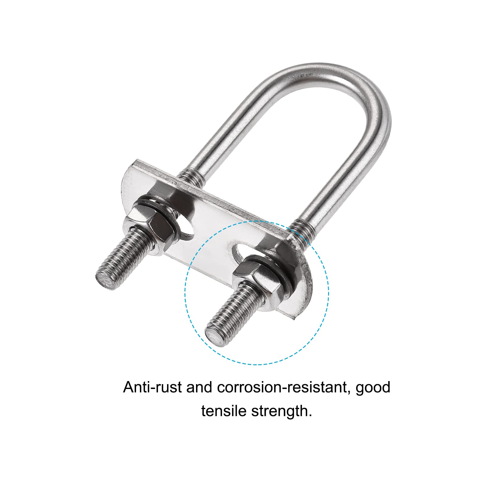 METALLIXITY U Bolts 4 Sets (M6x22x70mm), Round U Bolt 304 Stainless Steel with Accessories - for Construction, Pipe