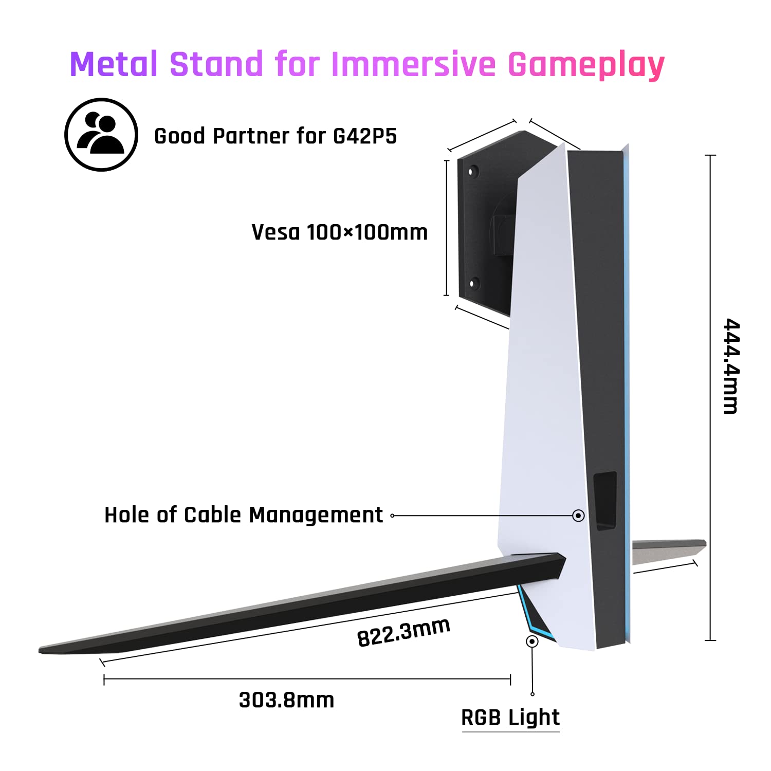 KTC Computer Monitor Stand for Desk, White Monitor Stand, with RGB Light, -5° ~ +20° Tilt Adjustable, 100×100mm Vesa Support G42P5 OLED Gaming Monitor, Computer Monitor Accessories