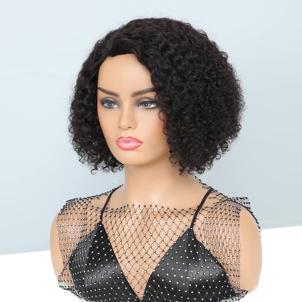 HUA Human Hair Wigs for Black Women Bob Wear and Go Glueless Wig 10 Inch Short Curly Bob Wig Human Hair Glueless Wigs Human Hair Kinky Curly Wig for Black Women I Part Lace Wig Natural Black Color