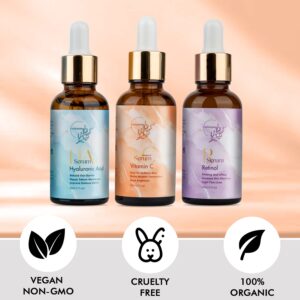 Anti-Aging Facial Serum Set. Vitamin C Serum, Retinol Serum & Hyaluronic Acid Serum for Brightening, Firming & Hydrating for Face. Anti-Wrinkle and Dark Circle Remover. 3x1 Fl Oz