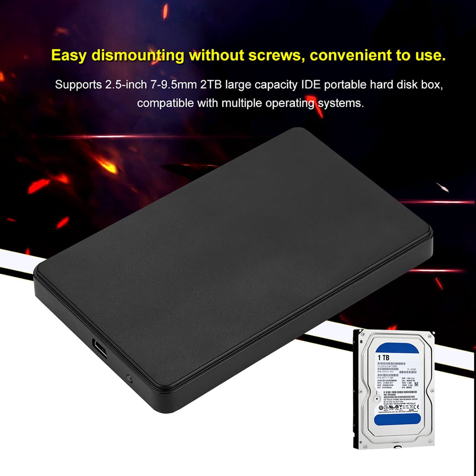 2.5 inch Hard Drive Enclosure, USB2.0 IDE Parallel Port Mobile Hard Disk Box, High Speed HDD Case External Storage, for PC Notebook Computers