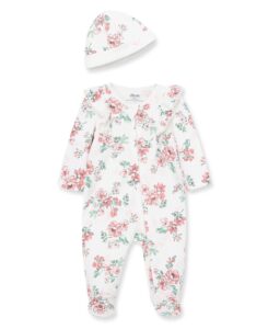 little me baby clothes & outfits - girls one piece hat & footed sleeper pajamas - newborn, lace floral pink