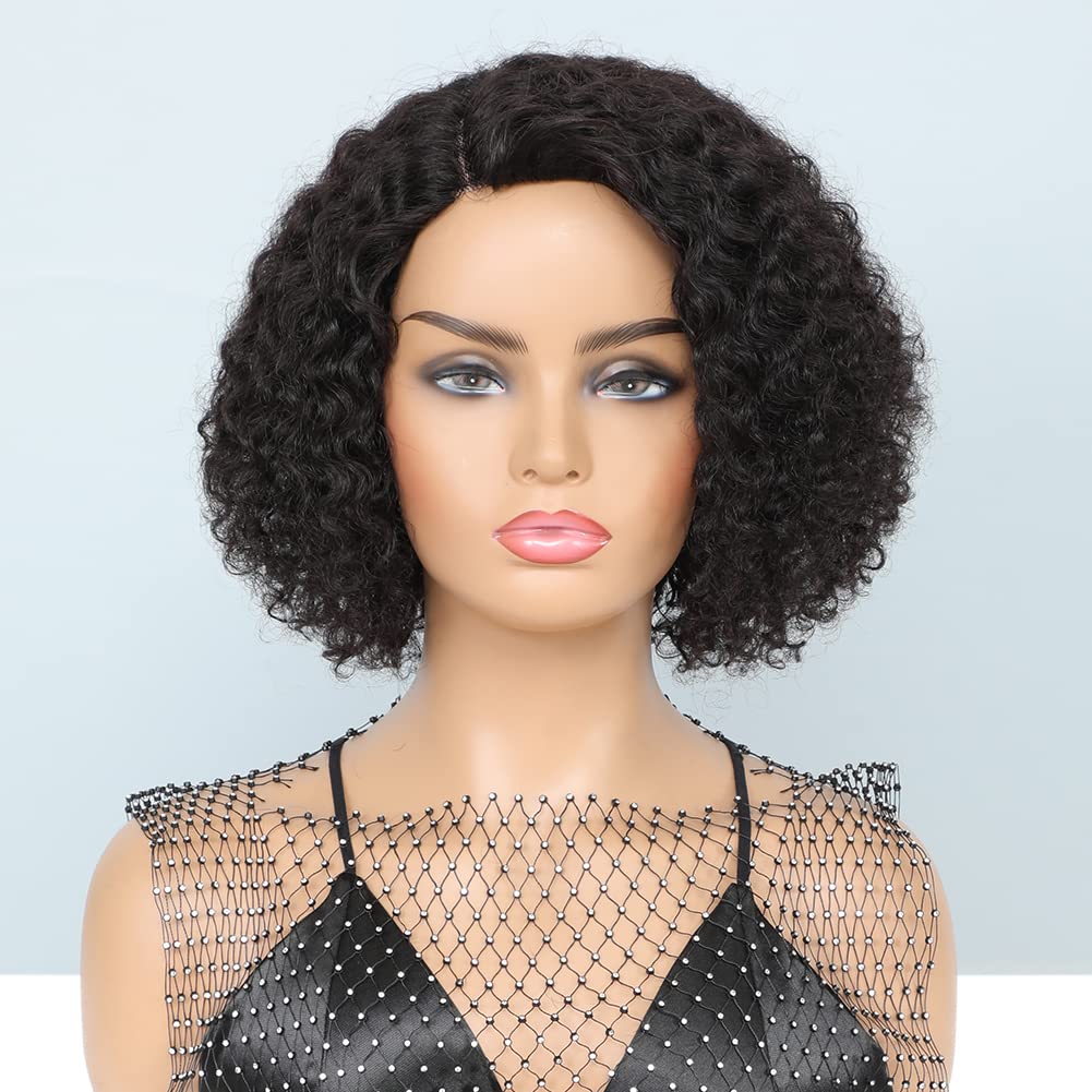 HUA Human Hair Wigs for Black Women Bob Wear and Go Glueless Wig 10 Inch Short Curly Bob Wig Human Hair Glueless Wigs Human Hair Kinky Curly Wig for Black Women I Part Lace Wig Natural Black Color