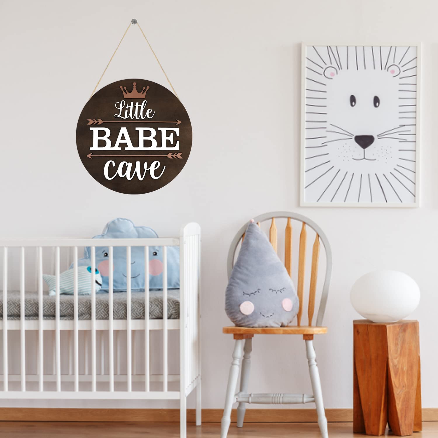 Wooden 3D Little Babe Cave Sign 12 x 12 Inch Little Girl Nursery Room Decor Natural Bedroom Living Room Wall Hanging for Toddler Kids (little babe cave)