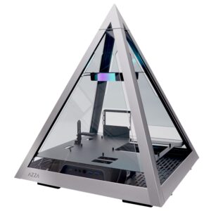 azza pyramid l pcie 4.0 - all sides tempered glass atx mid tower gaming computer case - front i/o usb type-c port - 1x 120 mm azza hurricane iii argb fan included.