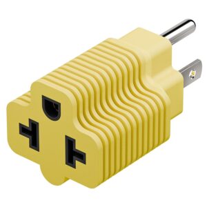 [4-in-1] 15 amp household ac plug to 20 amp t blade adapter,5-15p to 5-20r,5-15p to 6-15r,5-15p to 6-20r, 4 in 1 ac power adapter,15a 125v to 20a 250v adapter (yellow, 1)