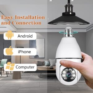 WiFi Light Bulb Camera Wireless 1080P Smart Dome Security Cameras 360 Degree Panoramic Cam Home Surveillance Camera System with Night Vision Motion Detection and Alarm