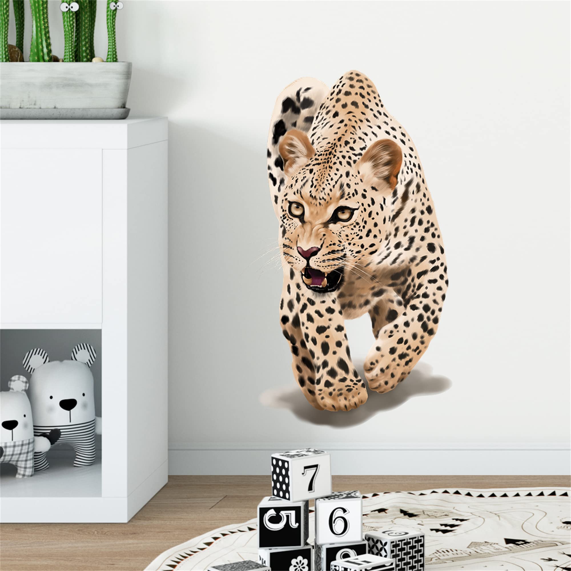 RoyoLam Walking Leopard Wall Decal Nursery Wild Animal Wall Sticker Removable Peel and Stick Waterproof Wall Art Decor Stickers for Kids Baby Classroom Living Room Playing Room Bedroom