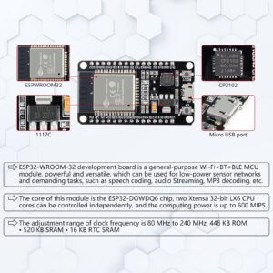 EC Buying ESP32 WROOM Development Board, ESP32S Development Board Integrated WiFi+ Bluetooth Dual Core Microcontroller Processor Ethernet Interface I2S I2C Suitable for Arduino/IoT/Smart Home（3PCS）