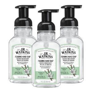 J.R. Watkins Foaming Hand Soap Pump with Dispenser, Moisturizing All Natural Hand Soap Foam, Alcohol-Free, Cruelty-Free, Use as Kitchen or Bathroom Soap, Vanilla Mint, 9 fl oz, 3 Pack