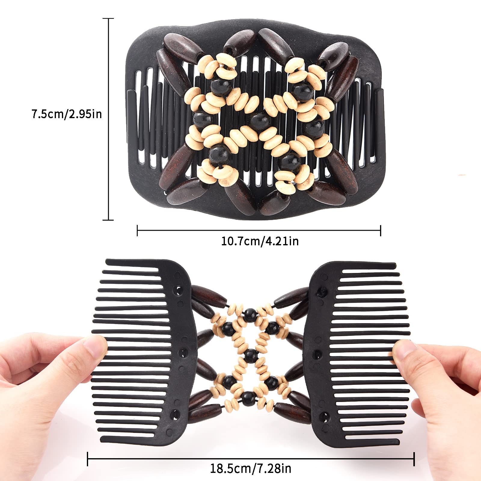 Yeshan Magic Hair Combs for Women Wood Beaded Stretch Double Hair Side Combs Adjustable Elastic Hair Clips Bun Maker Hair Accessories,Pack of 6