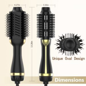 Dimecano Hair Dryer Brush, 4 in 1 One Step Hair Dryer and Styler Volumizer Professional Hot Air Brush with Negative Ion Anti-frizz Blowout for Drying, Straightening Curling - Black Gold