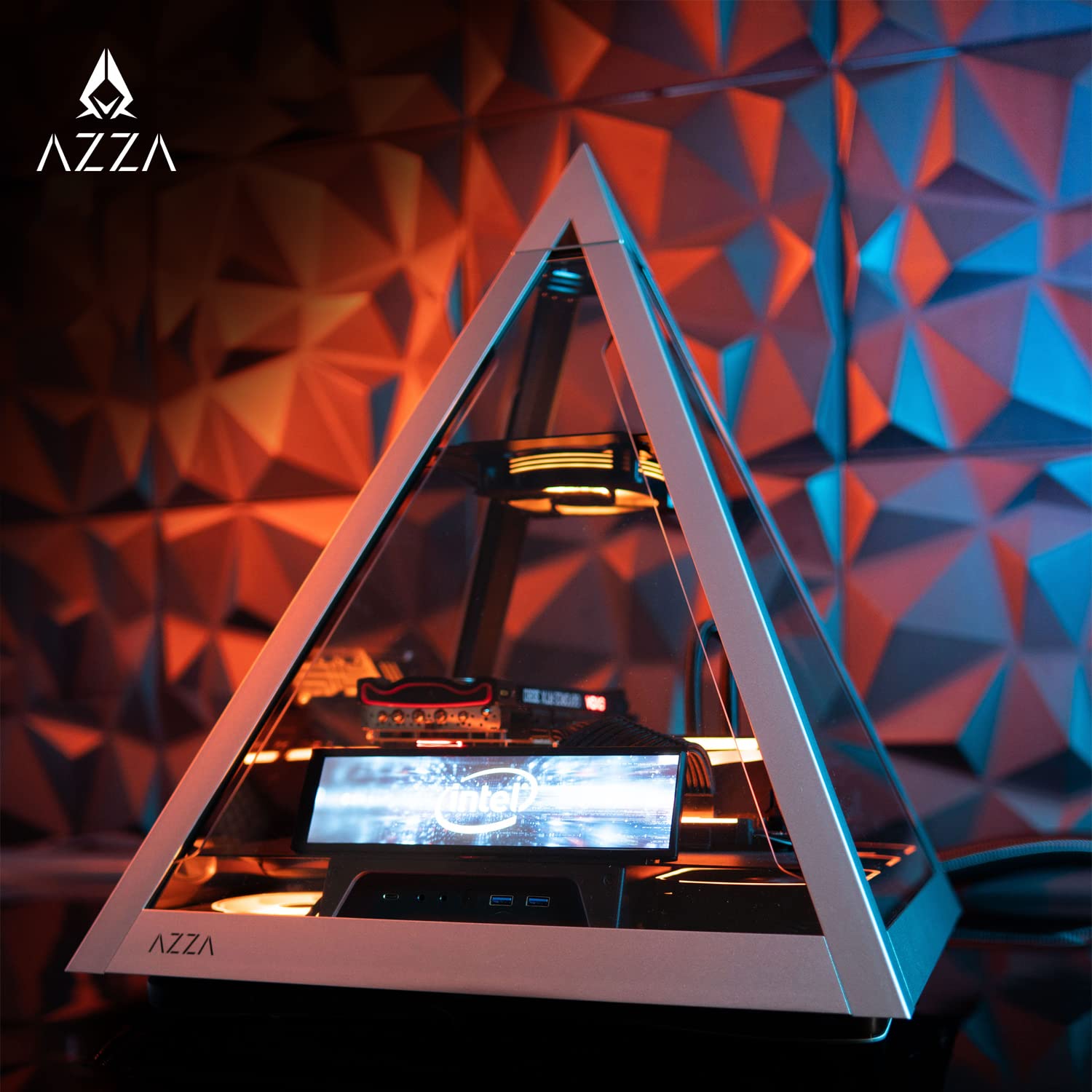 AZZA Pyramid L PCIE 4.0 - All Sides Tempered Glass ATX Mid Tower Gaming Computer Case - Front I/O USB Type-C Port - 1x 120 mm AZZA Hurricane III ARGB Fan Included.