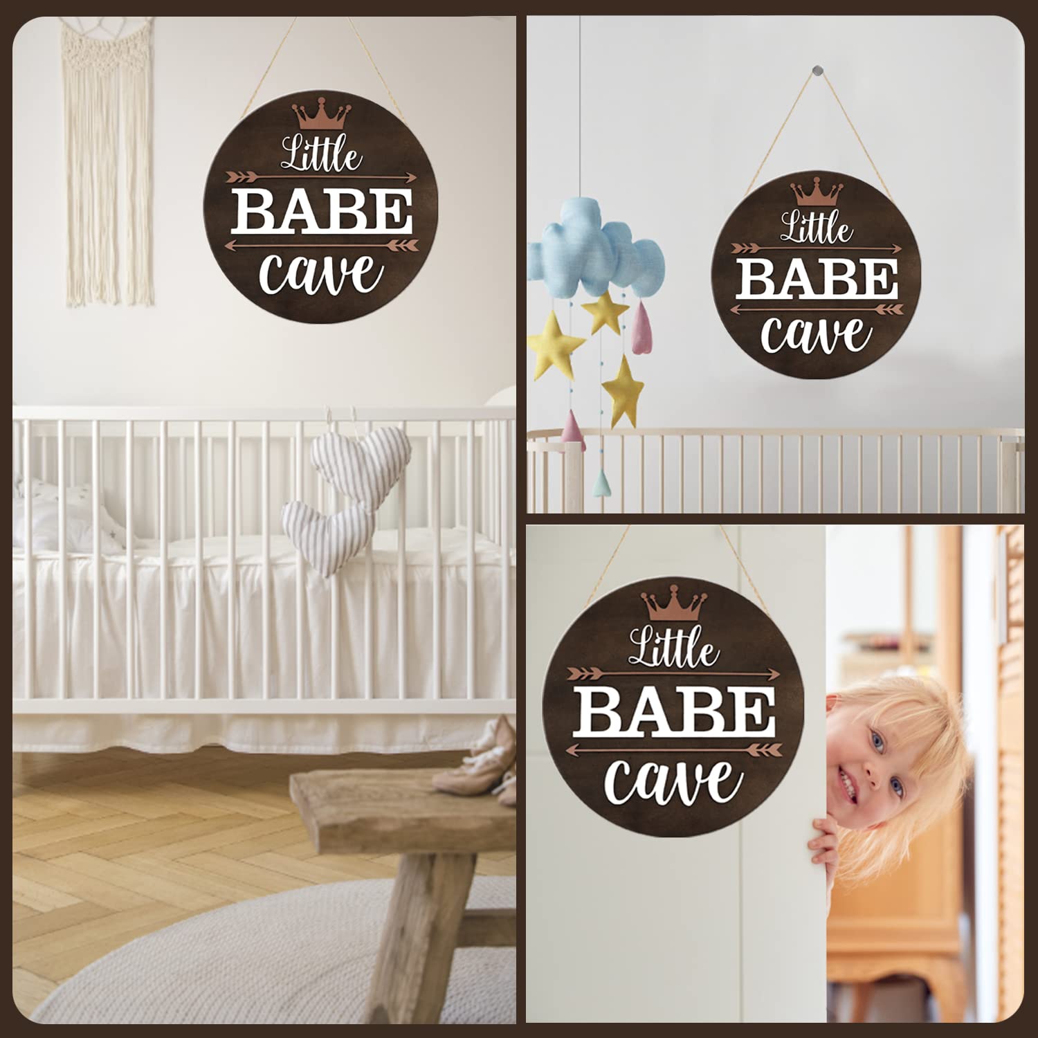 Wooden 3D Little Babe Cave Sign 12 x 12 Inch Little Girl Nursery Room Decor Natural Bedroom Living Room Wall Hanging for Toddler Kids (little babe cave)