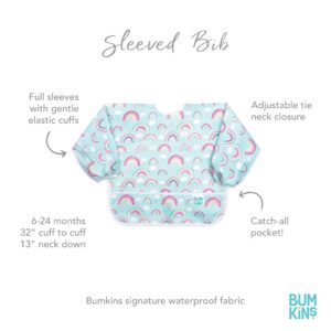 Bumkins Bibs for Girl or Boy, Long Sleeved Bib for Baby and Toddler 6-24 Months, Essential Must Have for Eating, Feeding Set, Splat Mat for Floors Under High Chair, Mess Saving Fabric, Rainbows Blue