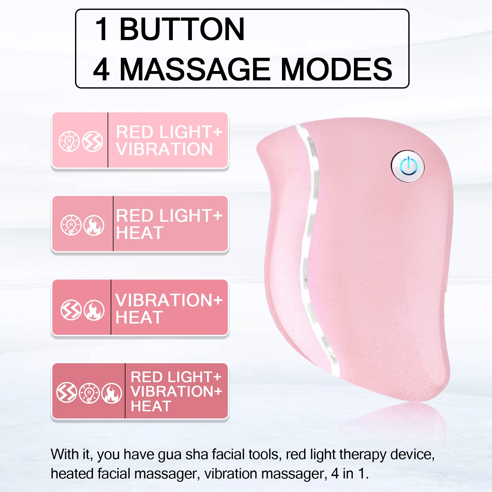 Aikertec Heat Electric Gua Sha Tool, 4-in-1 Multi-Function Anti-Aging Face Massager, Facial Contouring & Firming, Double Chin, Awakening Skin, Deep Treatment