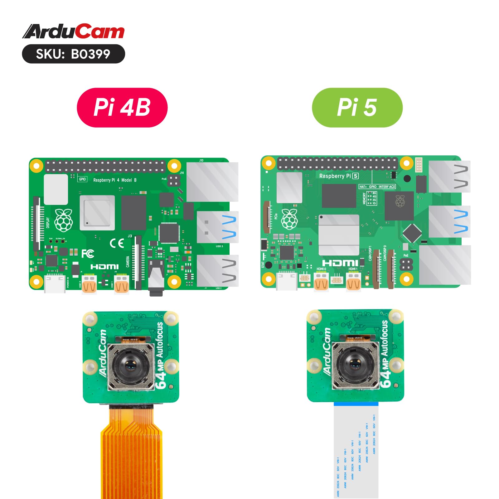 Arducam 64MP Hawkeye Ultra High-Resolution Autofocus Camera Module for Raspberry Pi, Compatible with Raspberry Pi 5/4B/3B+/3B/2B/A+/Zero/W/Zero WH