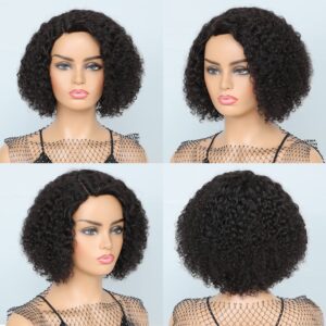 HUA Human Hair Wigs for Black Women Bob Wear and Go Glueless Wig 10 Inch Short Curly Bob Wig Human Hair Glueless Wigs Human Hair Kinky Curly Wig for Black Women I Part Lace Wig Natural Black Color