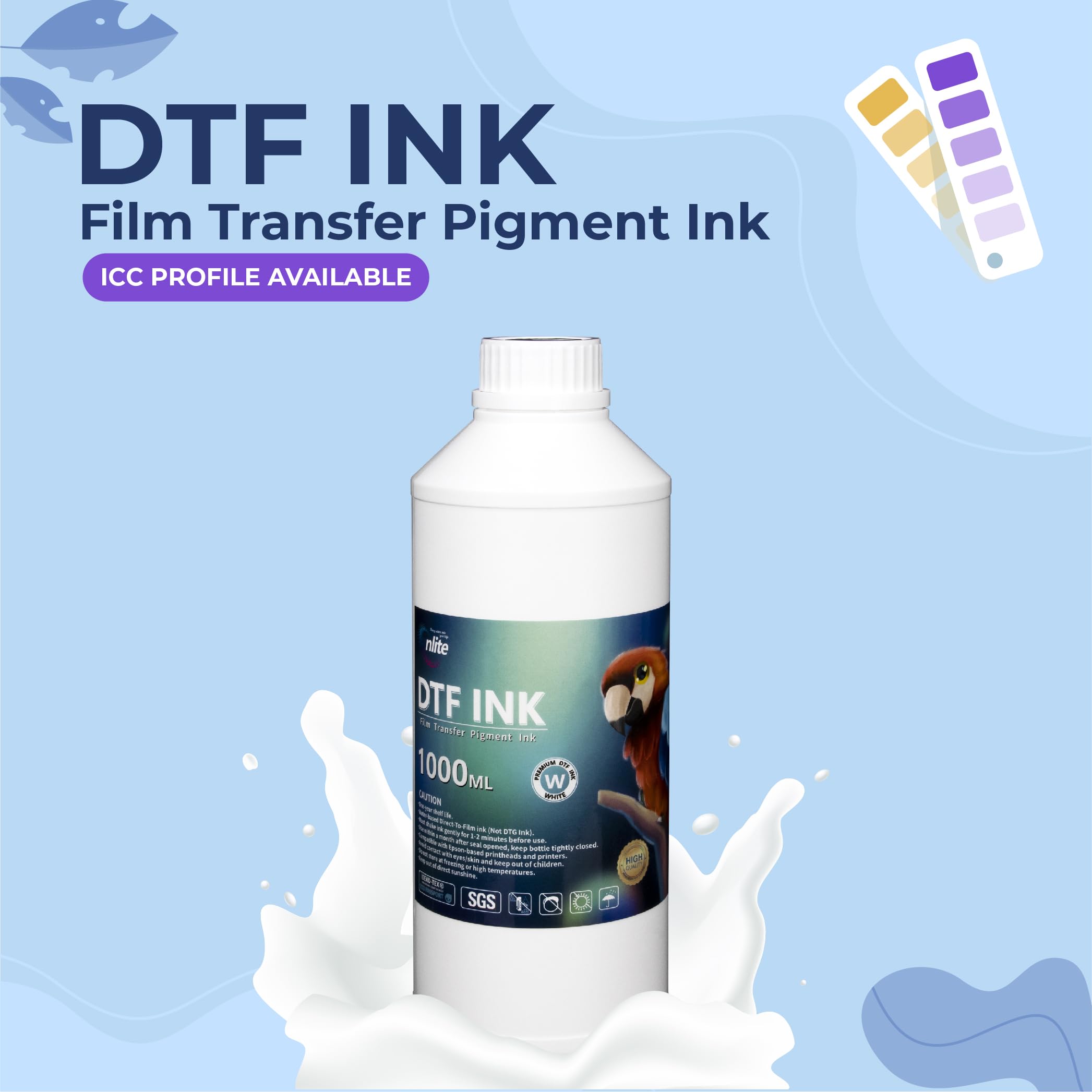 Enlite Premium DTF White Ink for DTF Heat Transfer Film Printing, Used for Epson Printhead L1800 L805 R1390 4720 I3200 XP600 DX7 DX5 5113, Great Fluency, Whiteness and Covering Rate, 33.8oz