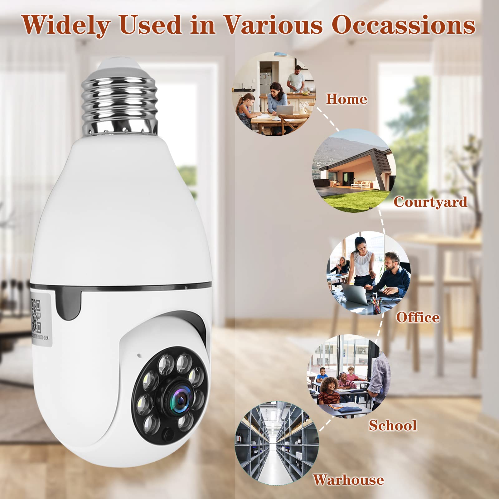 WiFi Light Bulb Camera Wireless 1080P Smart Dome Security Cameras 360 Degree Panoramic Cam Home Surveillance Camera System with Night Vision Motion Detection and Alarm